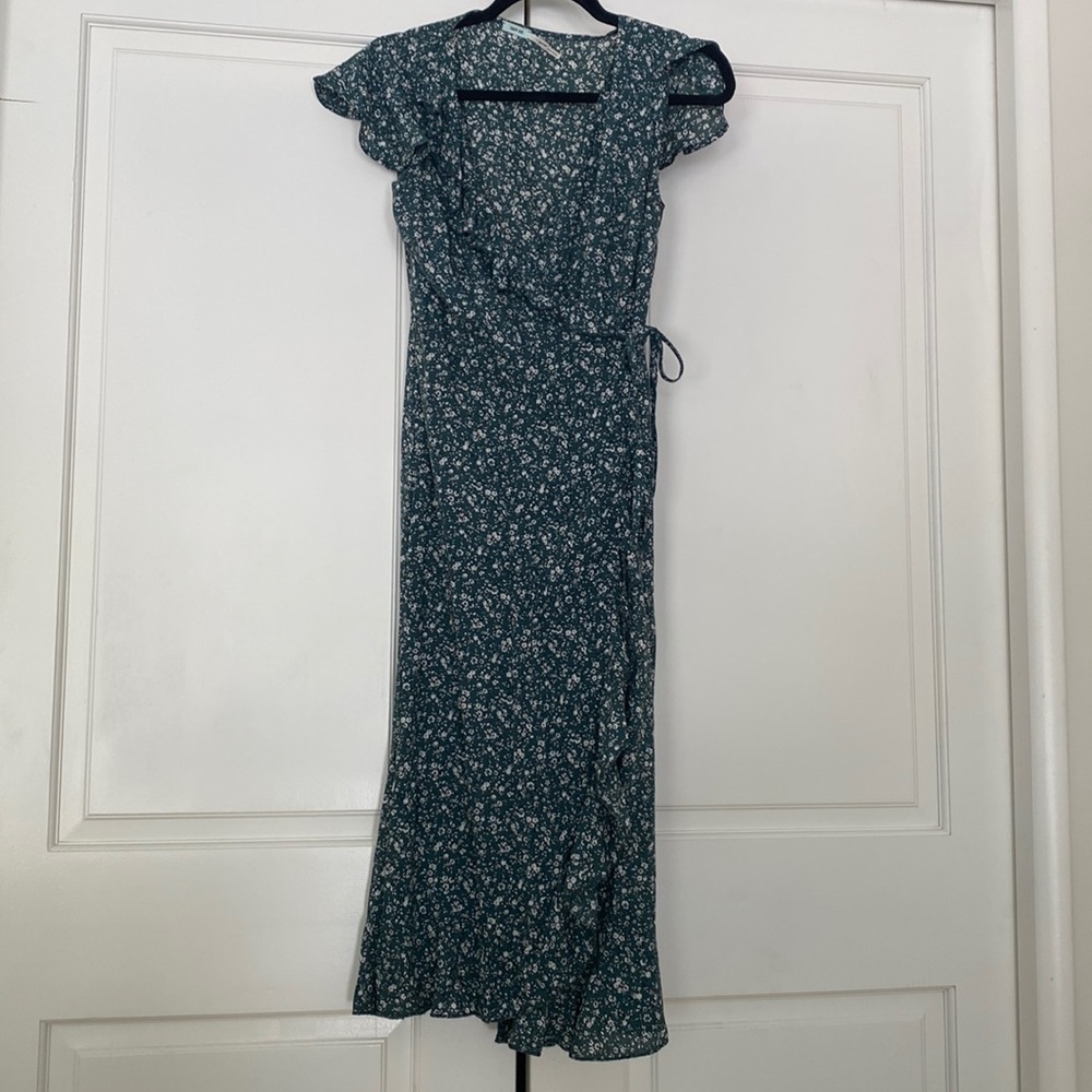 Kimchi Blue Green Floral Wrap Dress Size XSmall